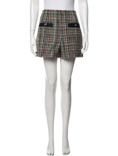 Pre-owned Sandro Tweed Pattern Mini Shorts In Green
