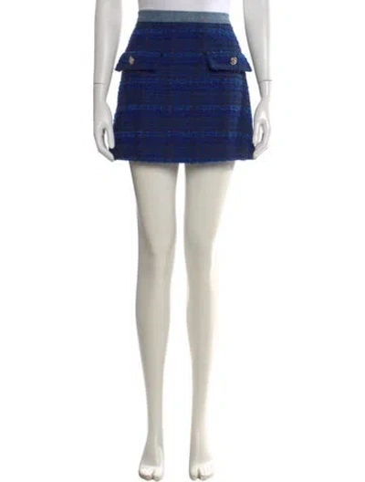 Pre-owned Sandro Tweed Pattern Mini Skirt In Blue