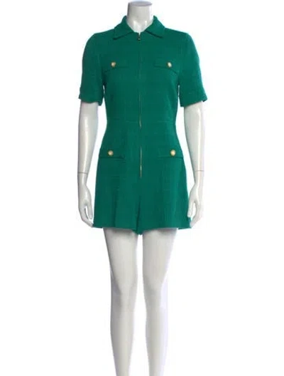 Pre-owned Sandro Tweed Pattern Romper In Green