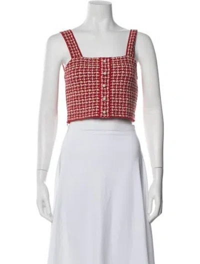 Pre-owned Sandro Tweed Pattern Square Neckline Crop Top In Blue