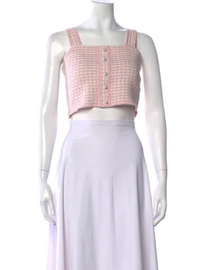 Pre-owned Sandro Tweed Pattern Square Neckline Crop Top In Pink