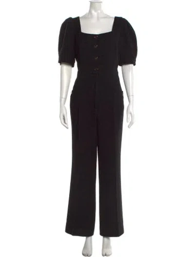 Pre-owned Sandro Tweed Pattern Square Neckline Jumpsuit In Black