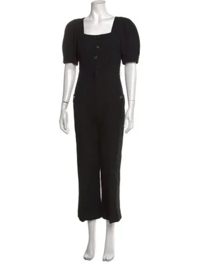 Pre-owned Sandro Tweed Pattern Square Neckline Jumpsuit In Black