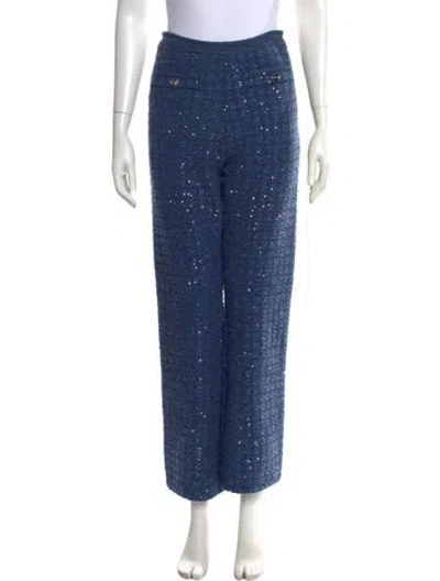 Pre-owned Sandro Tweed Pattern Straight Leg Pants W/ Tags In Blue