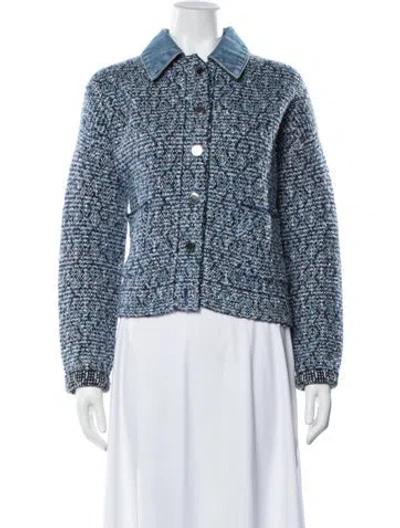Pre-owned Sandro Tweed Pattern Sweater In Blue/white