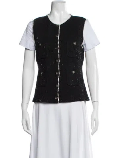 Pre-owned Sandro Tweed Pattern Vest In Black