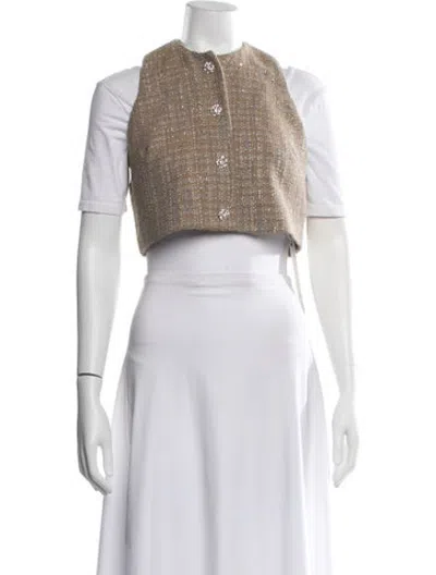 Pre-owned Sandro Tweed Pattern Vest In Brown