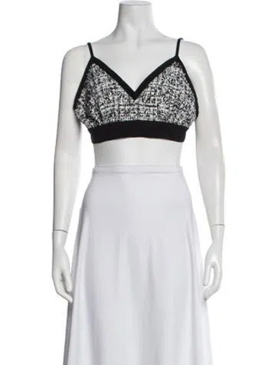 Pre-owned Sandro Tweed Pattern V-neck Crop Top W/ Tags In Black