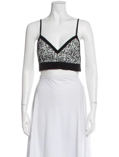 Pre-owned Sandro Tweed Pattern V-neck Crop Top W/ Tags In Gray