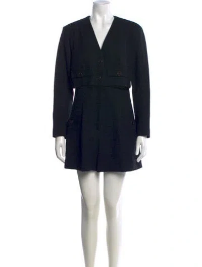 Pre-owned Sandro Tweed Pattern V-neck Jumpsuit W/ Tags In Black
