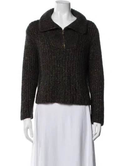 Pre-owned Sandro Tweed Pattern V-neck Sweater In Black/blue