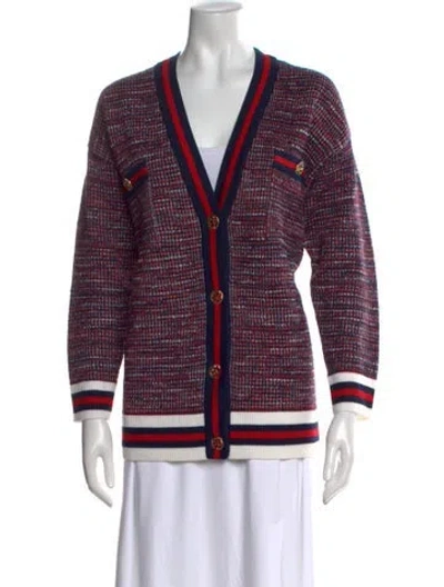 Pre-owned Sandro Tweed Pattern V-neck Sweater In Blue/red
