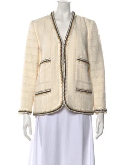 Pre-owned Sandro Tweed Pattern V-neck Sweater In Metallic/neutrals