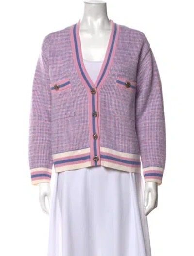 Pre-owned Sandro Tweed Pattern V-neck Sweater In Pink