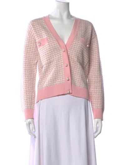 Pre-owned Sandro Tweed Pattern V-neck Top In Pink