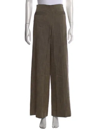 Pre-owned Sandro Tweed Pattern Wide Leg Pants In Green
