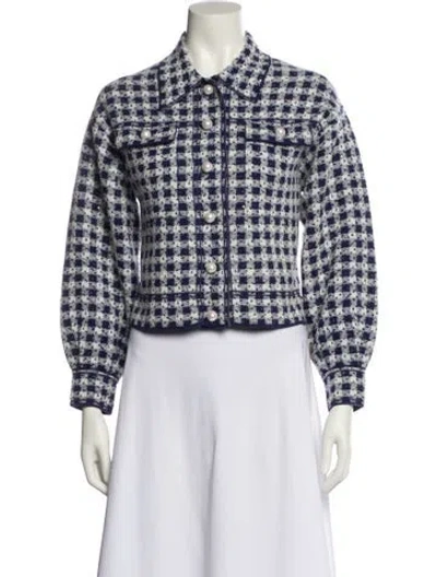 Pre-owned Sandro Tweed Plaid Print Jacket In Blue