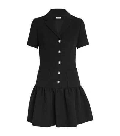 Sandro Womens  Notch-lapel Short-sleeve Woven Mini Dress In Noir / Gris