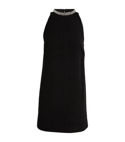 Sandro Tweed Rhinestone Dress In Black