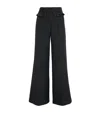 Sandro Tweed Ruffle Trousers In Blue