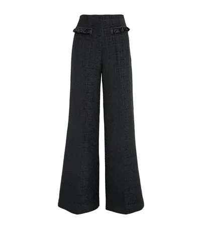 Sandro Tweed Ruffle Trousers In Blue