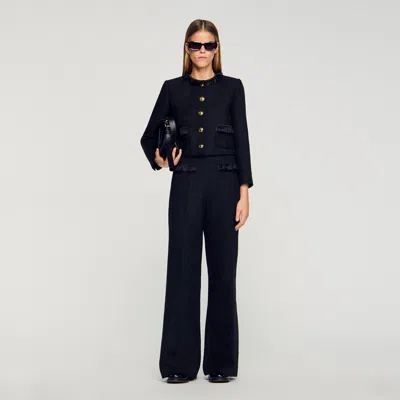 Sandro Tweed Suit Trousers In Black