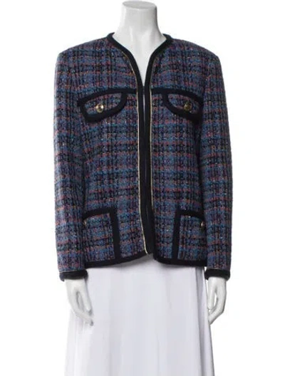 Pre-owned Sandro Tweed Tweed Pattern Evening Jacket In Blue