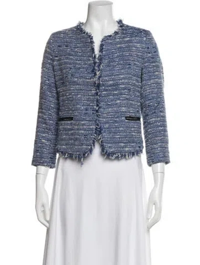 Pre-owned Sandro Tweed Tweed Pattern Evening Jacket In Blue
