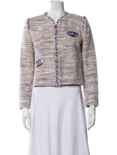 Pre-owned Sandro Tweed Tweed Pattern Jacket In Blue/red