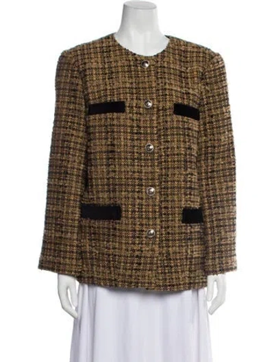 Pre-owned Sandro Tweed Tweed Pattern Jacket In Brown