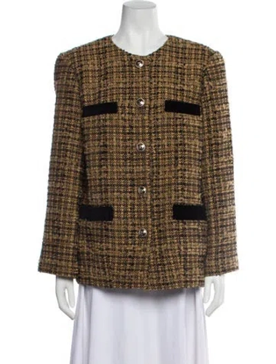 Pre-owned Sandro Tweed Tweed Pattern Jacket In Brown