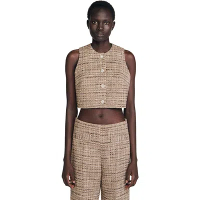 Sandro Tweed Vest In Brown