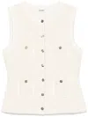Sandro Womens Patch-pocket Faux-pearl Trim Tweed Waistcoat Naturels In ニュートラル