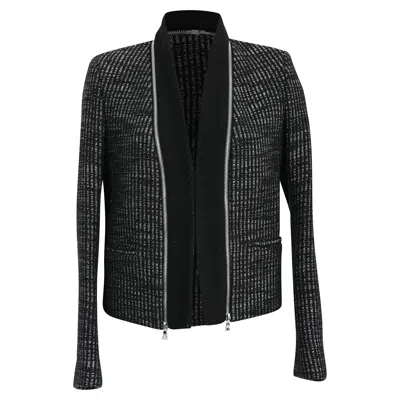 Sandro Tweed Zip-accent Blazer In Black Wool