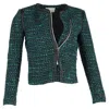 Sandro Tweed Zipped Jacket In Green Polyester In Green