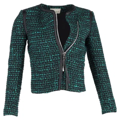 Sandro Tweed Zipped Jacket In Green Polyester