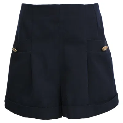 Sandro Twill High Waist Shorts In Navy Blue Polyester