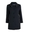 Sandro Twill Leather Trim Coat In Black