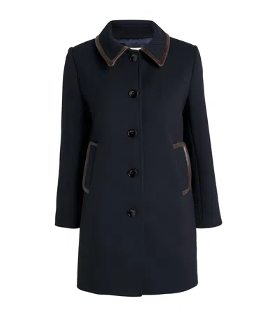 Sandro Twill Leather Trim Coat In Black