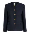 Sandro Womens Navy Blue Round-neck Side-pocket Woven Jacket In Blue