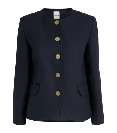 Sandro Womens Navy Blue Round-neck Side-pocket Woven Jacket