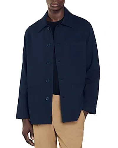 Sandro Twill Solid Worker Jacket In Blue