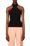 Sandro Twist-neck Backless Stretch-woven Top In Black
