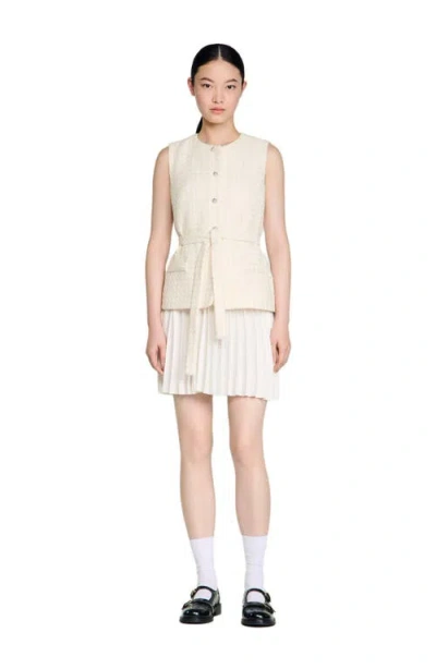 Sandro Tweed Pleated Mini Dress In Neutral