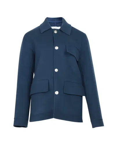 Sandro Two Pocket Blazer In Blue Wool