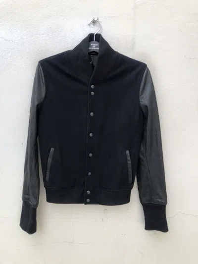 Pre-owned Sandro Two Tone Bomber Varsity Jacket In Black