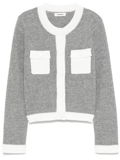 Sandro Two-tone Cardigan In Grey
