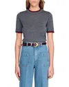 Sandro Two Tone Cropped Short Sleeve Sweater In Gray