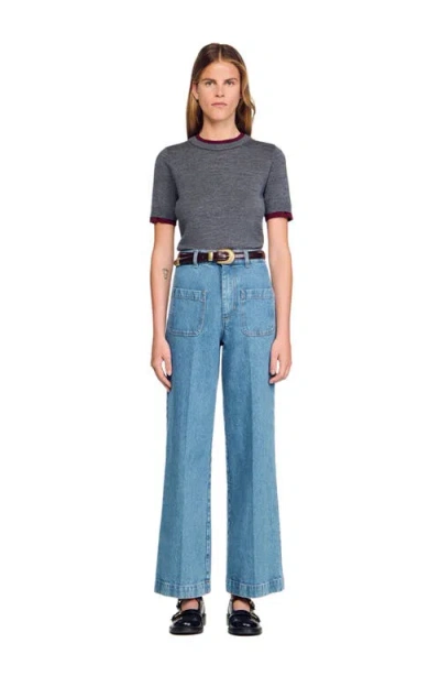 SANDRO SANDRO TWO-TONE CROPPED SWEATER