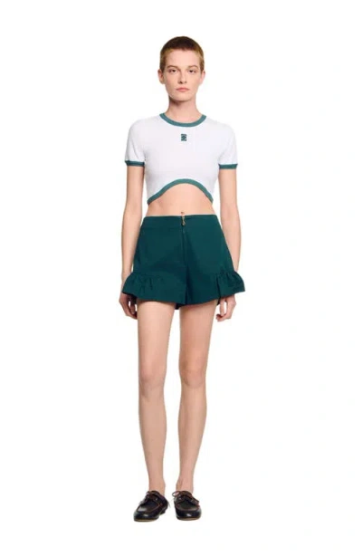 Sandro Two-tone Cropped T-shirt In White